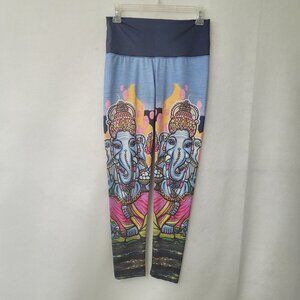 Om‎ Shanti Leggings Womens S Blue Elephant Print Stretch Yoga Active Made In USA